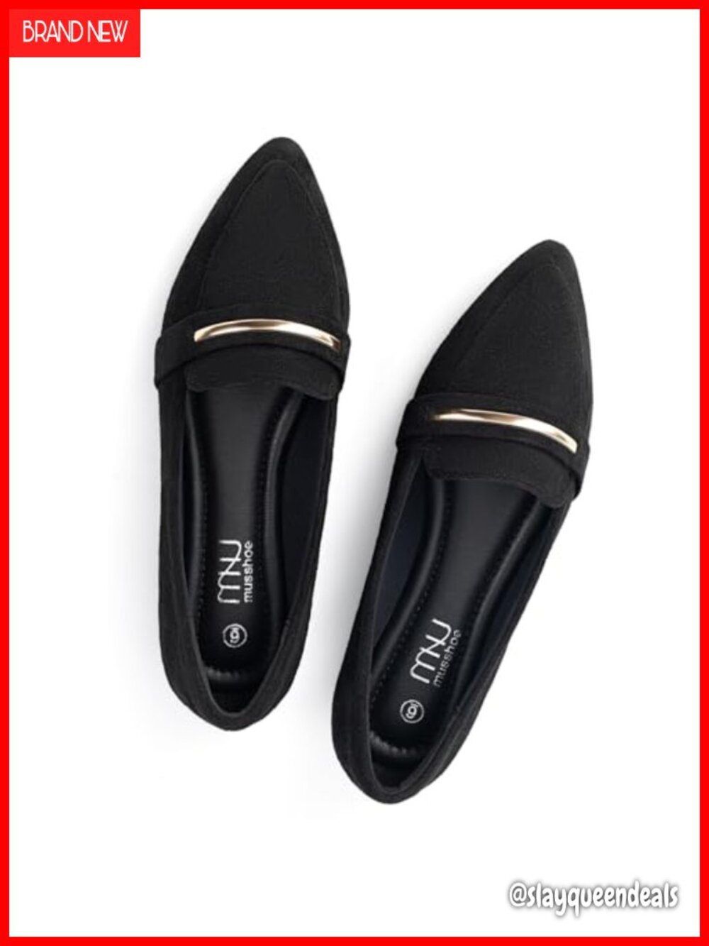 MUSSHOE Pointed Toe Faux Suede Loafers Gold Bit Slip On Business Casual Office
